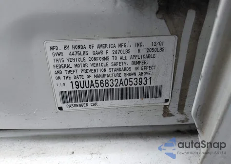 2002 Acura Tl 3.2 Type S from USA, damaged, VIN 19UUA56832A053931